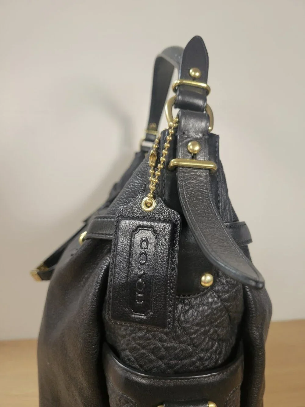 Coach Black Pebbled Leather Shoulder Bag | Gold Hardware | Classic Hobo Style - Picture 4 of 14